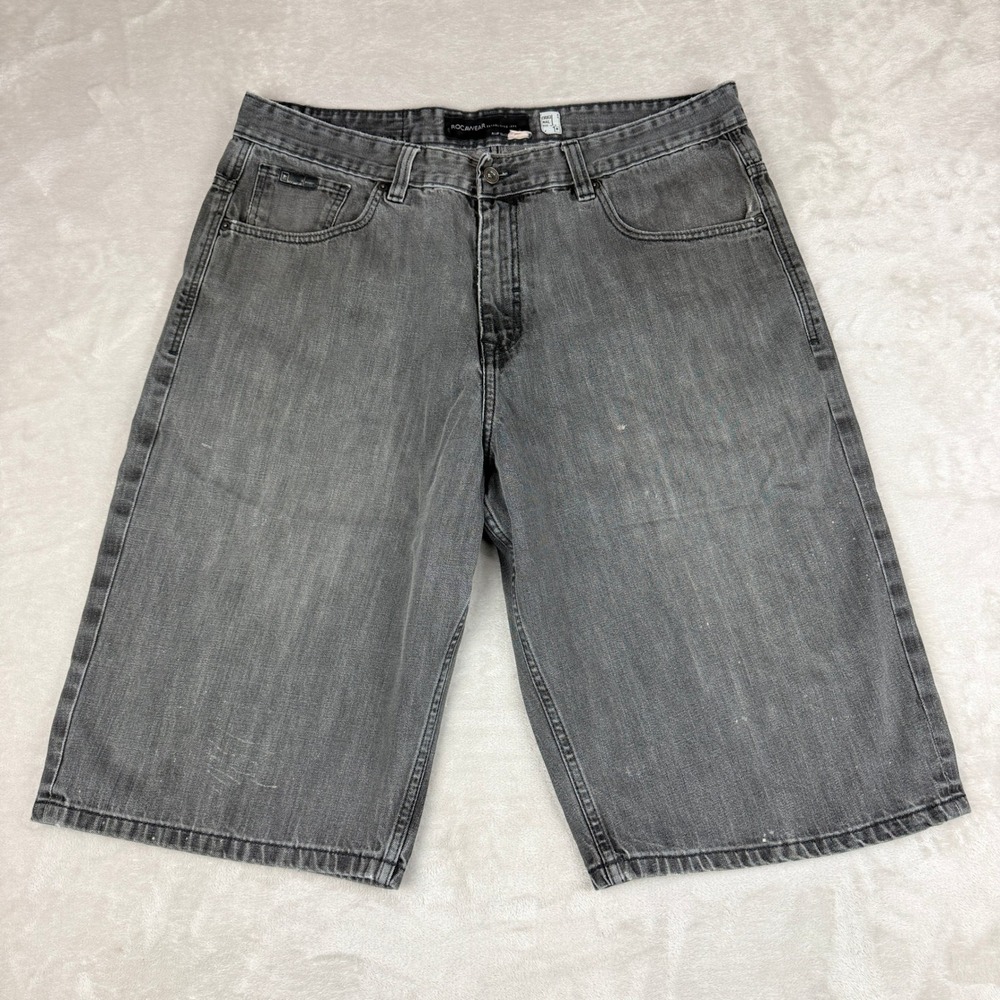 VTG Rocawear Denim Shorts Mens 40 Gray Original Fit Embroidered Baggy Y2K Street